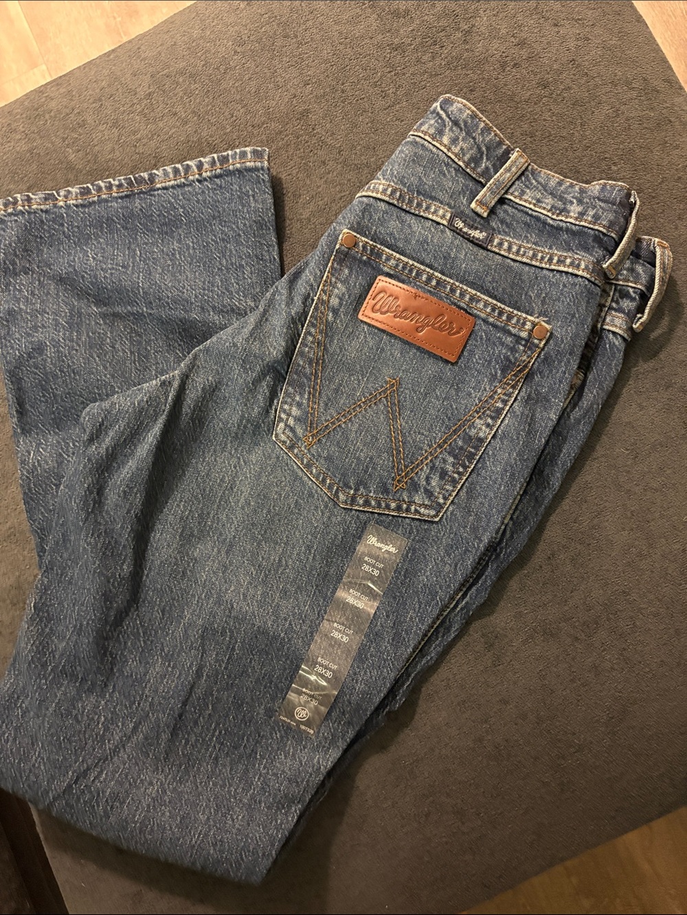 Wrangler Blue Denim Jeans with Leather Patch